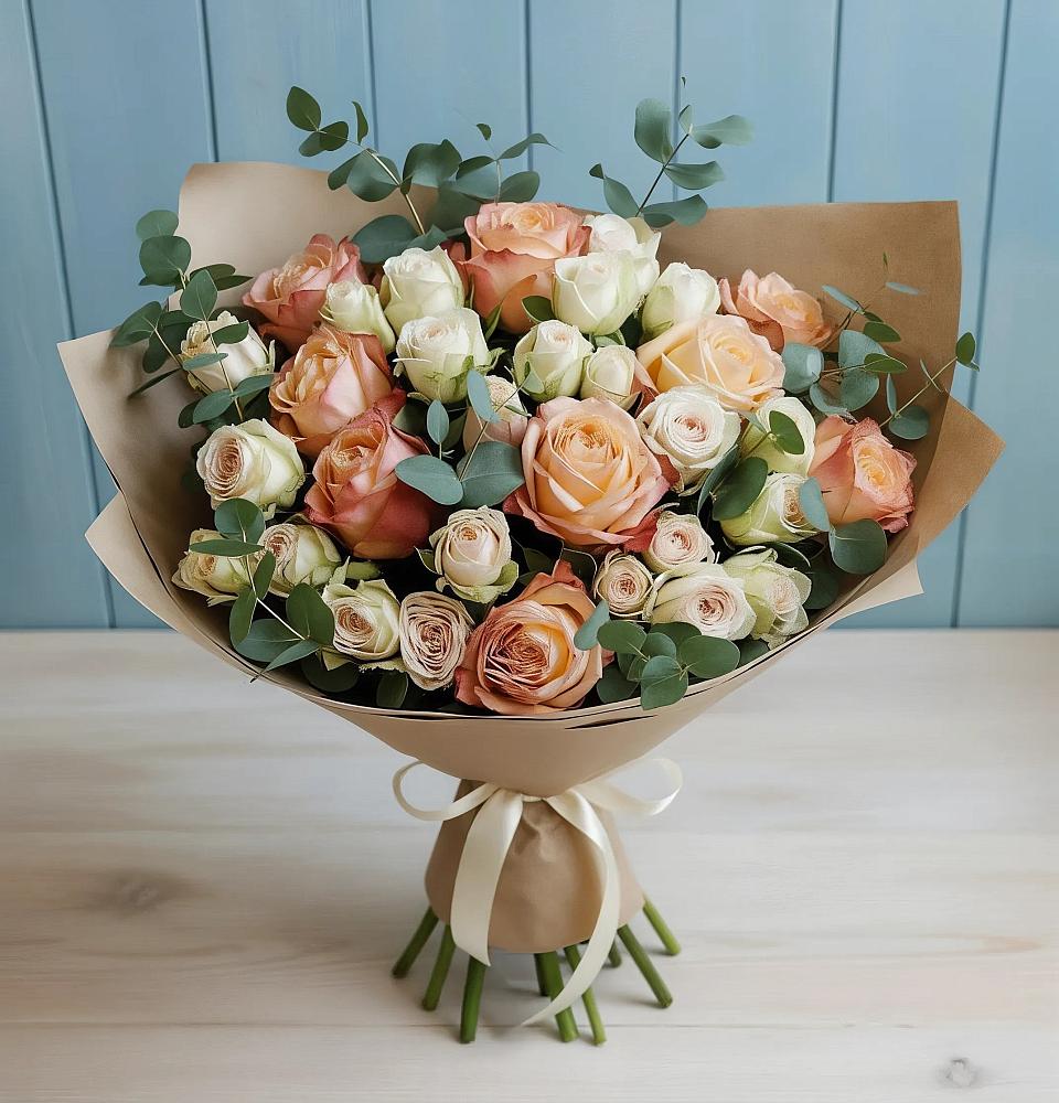 Букет цветов из: Альстромерии и Розы в Стрелке Краснодарского края