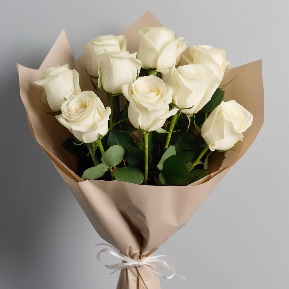 Букет 9 Белых роз Эдлесс Лав в Стрелке Краснодарского края