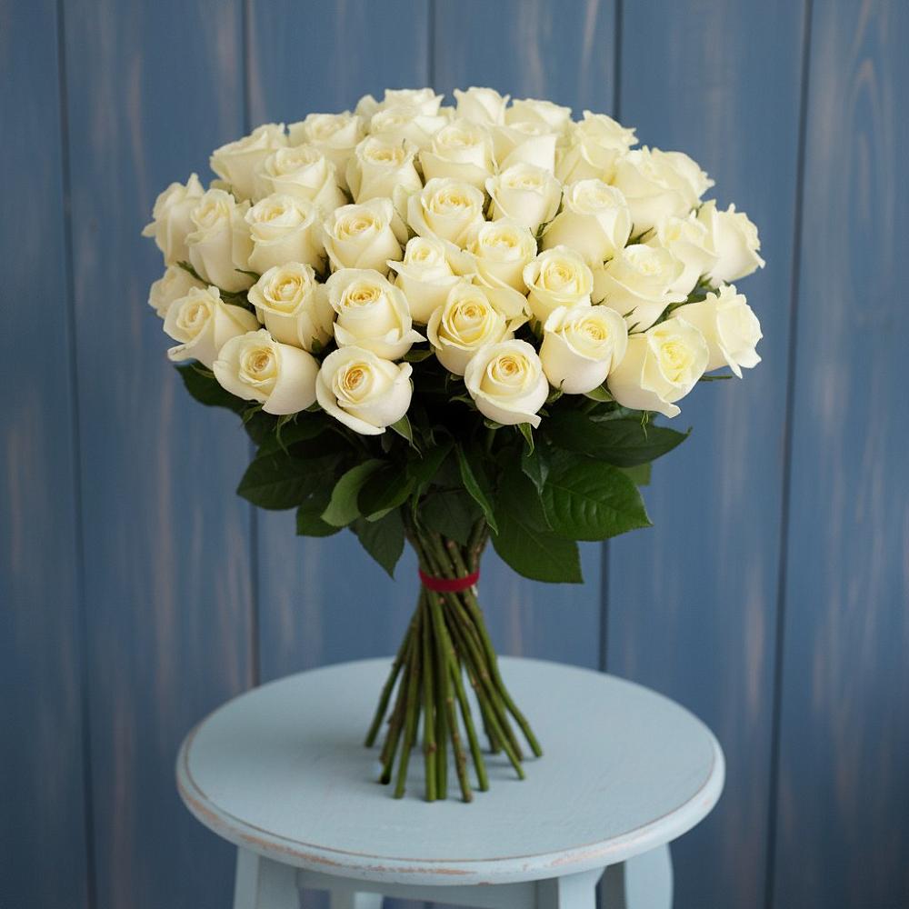 Букет 51 Белая роза Эдлесс Лав в Стрелке Краснодарского края