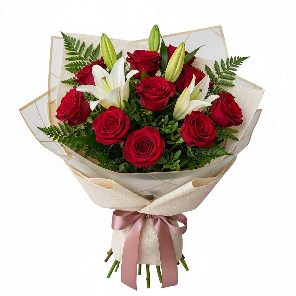 Букет цветов из: Лилии и Розы в Стрелке Краснодарского края