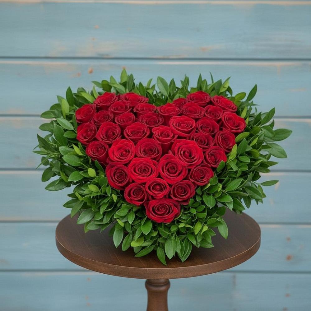 Цветочная композиция из Розы в виде сердца в Стрелке Краснодарского края