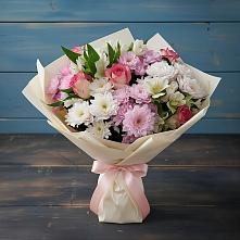 Букет цветов из:  Хризантемы, Альстромерии и Розы в Стрелке Краснодарского края