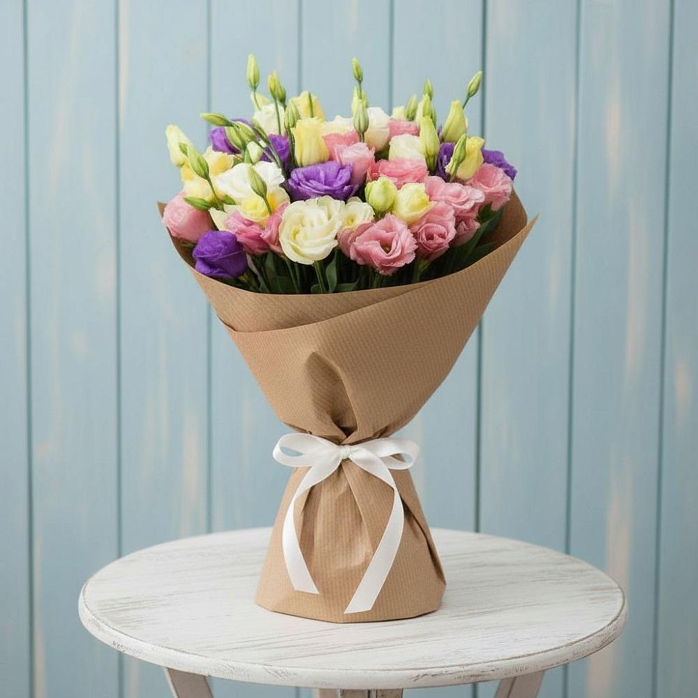 Букет цветов из: Лизиантусы в Стрелке Краснодарского края