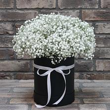 Цветочная композиция из Гипсофила в шляпной коробке в Стрелке Краснодарского края