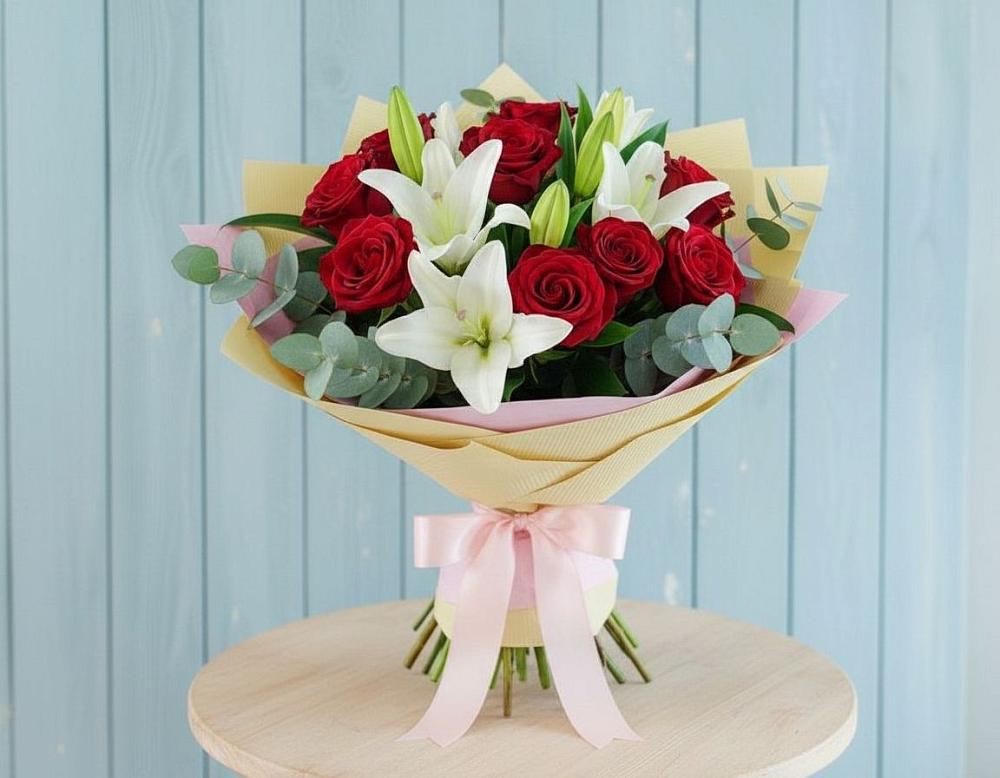 Букет цветов из: Лилии и Розы в Стрелке Краснодарского края